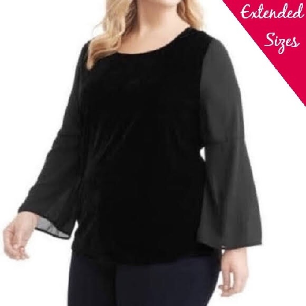 Velvet Bell Sleeve Blouse, Black